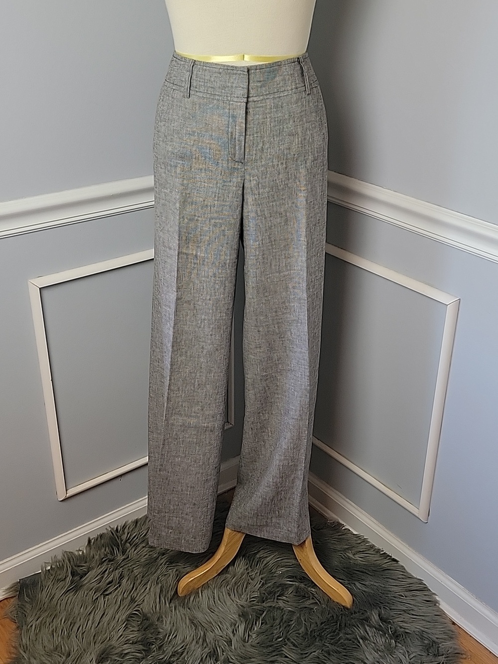 ANN TAYLOR Signature Fit Brown White Linen Blend Lined Wide Leg Career Pants 10